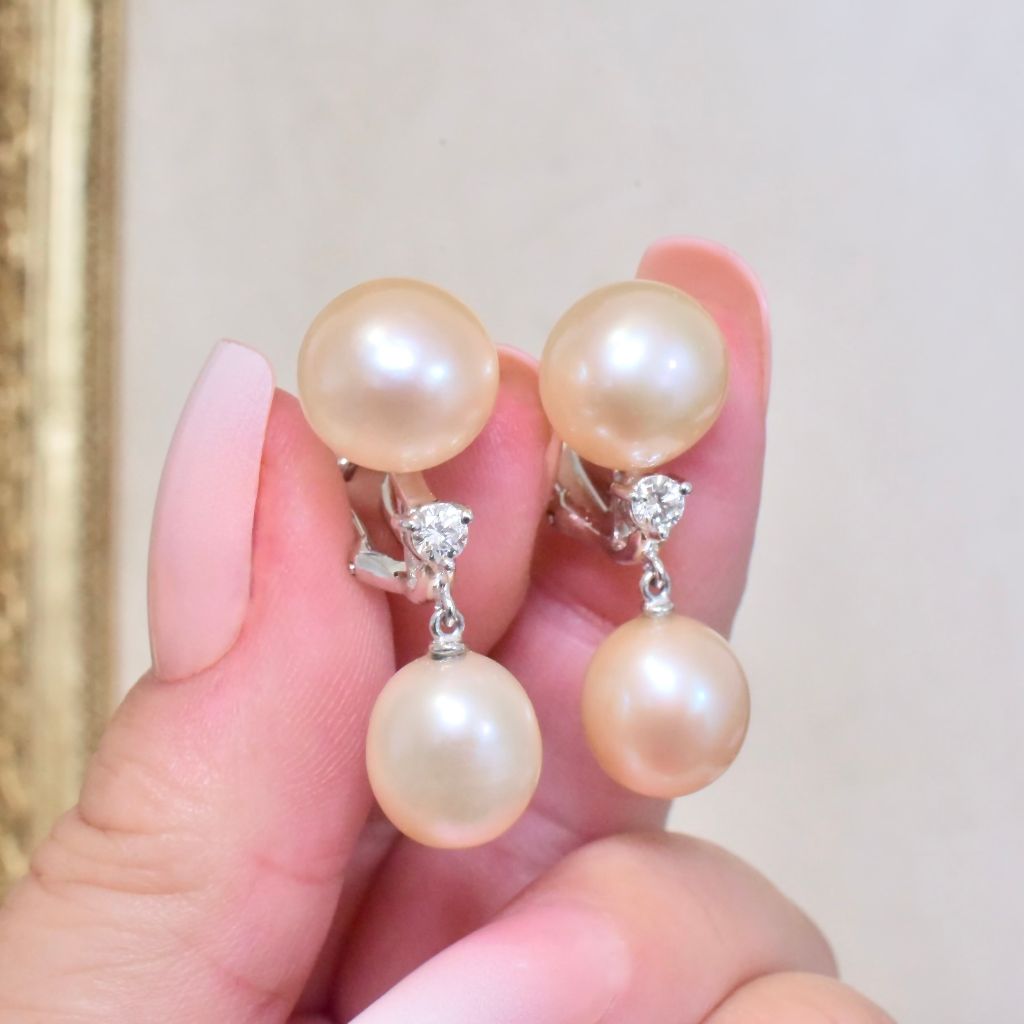 Superb 18ct White Gold Pearl And Diamond Drop Earrings