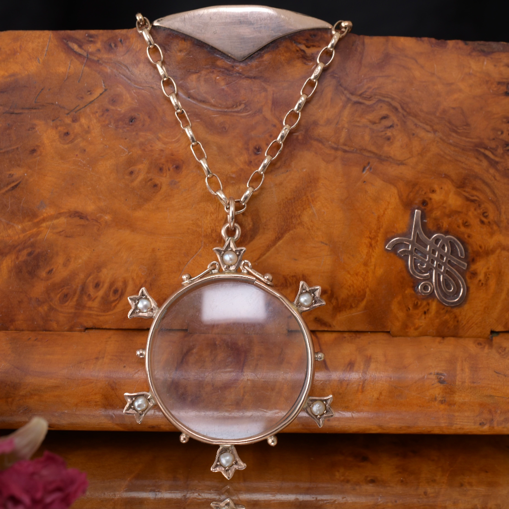 Antique Edwardian Era  9ct Rose Gold And Pearl Double Sided Photo Locket