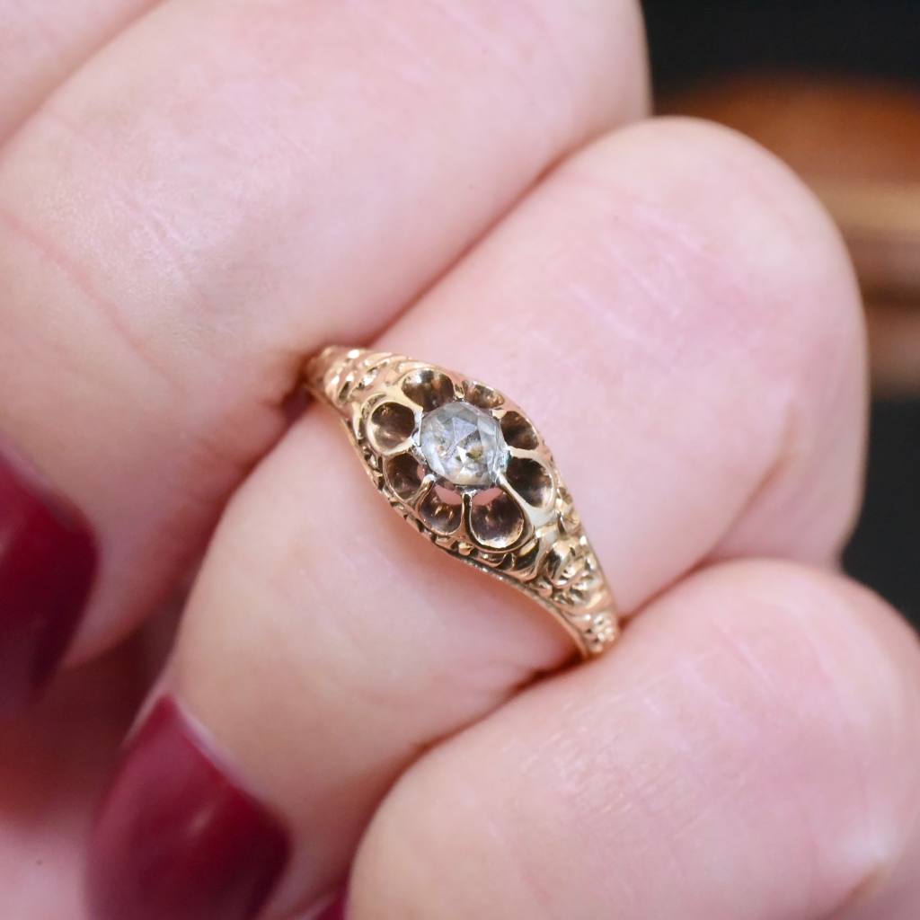 Antique Early Victorian 18ct Yellow Gold Rose-Cut Diamond Ring Circa 1850’s