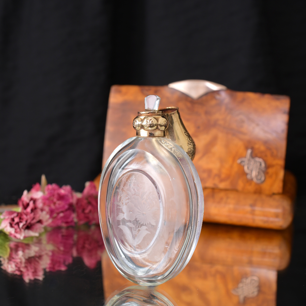 Antique 19th Century Dutch 14ct Yellow Gold And Cut Crystal ‘Lay Down’ Scent Bottle Circa 1870’s