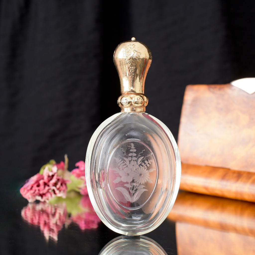 Antique 19th Century Dutch 14ct Yellow Gold And Cut Crystal ‘Lay Down’ Scent Bottle Circa 1870’s