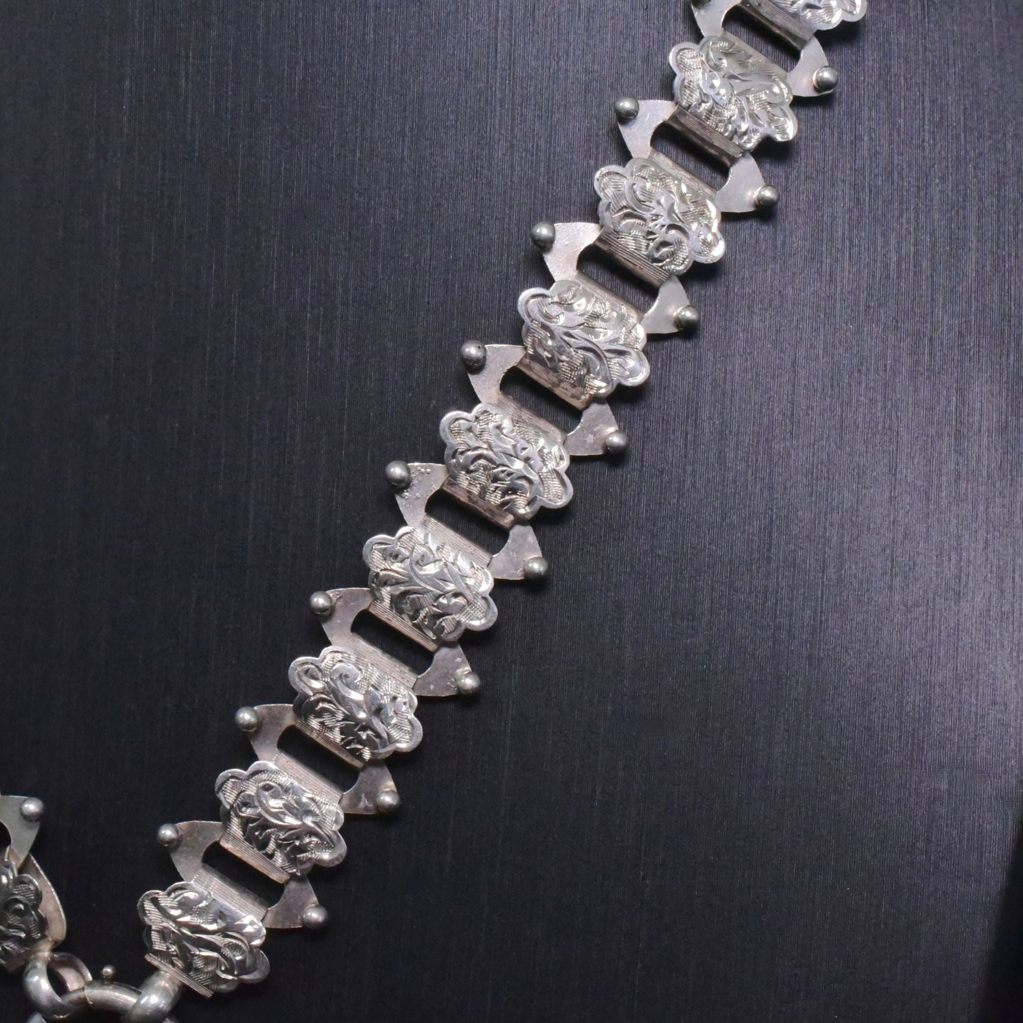 Antique Victorian Silver Book Chain And Large Locket Circa 1889-90
