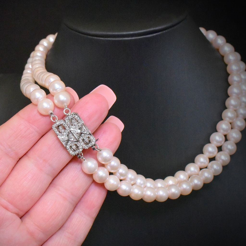 Exceptional *Convertible* 14ct White Gold And Diamond Pearl Necklace