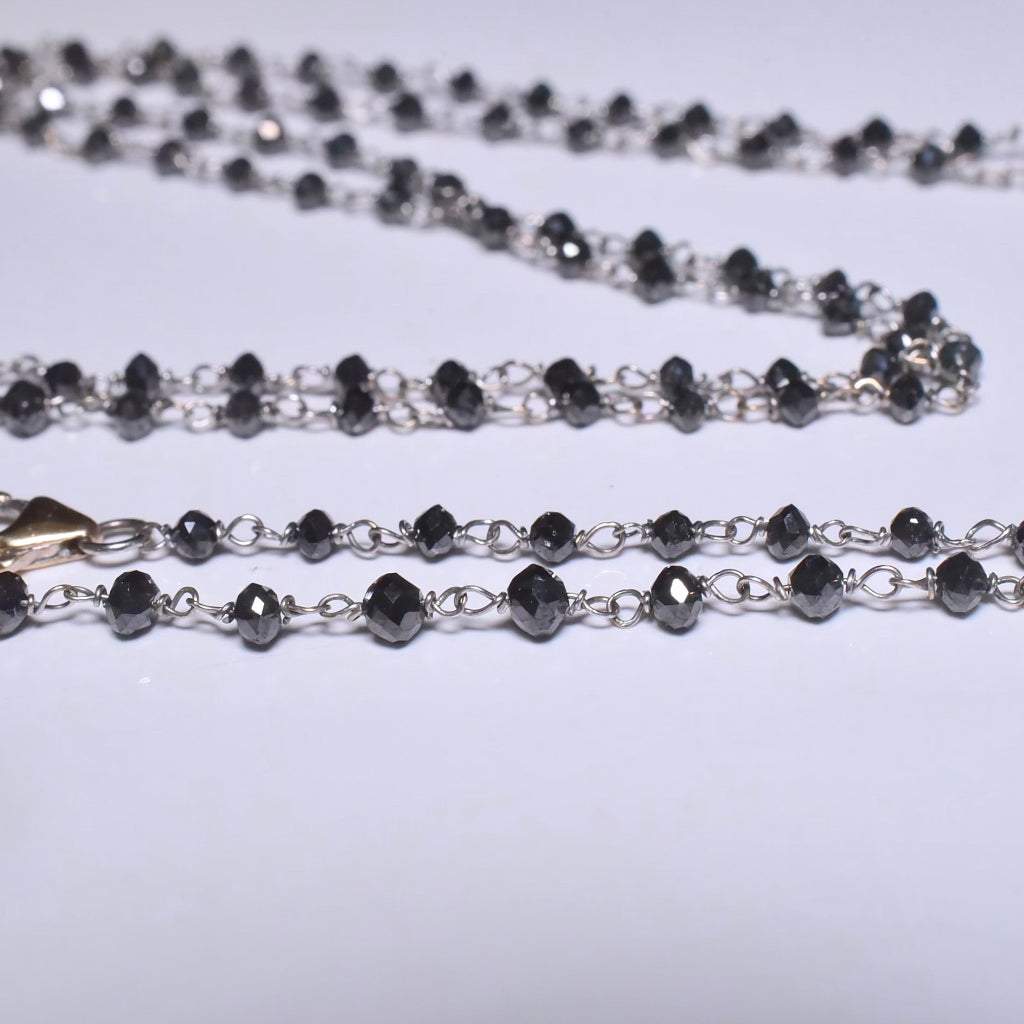 Contemporary 18ct White Gold And Black Diamond Faceted Bead Long Chain - 90cm