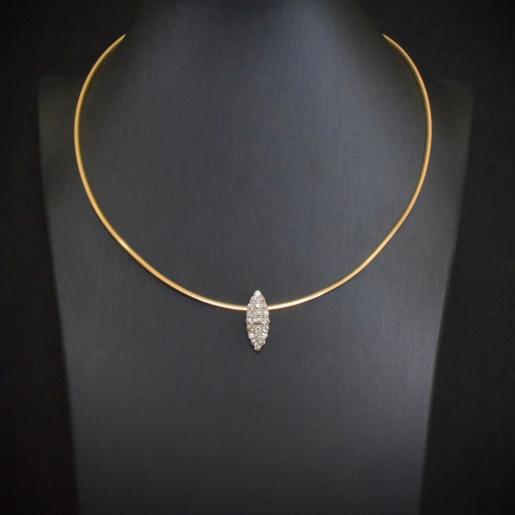 Modern (And Antique) 9ct Omega Chain And Antique 18ct Diamond Marquise Diamond Pendant Necklace