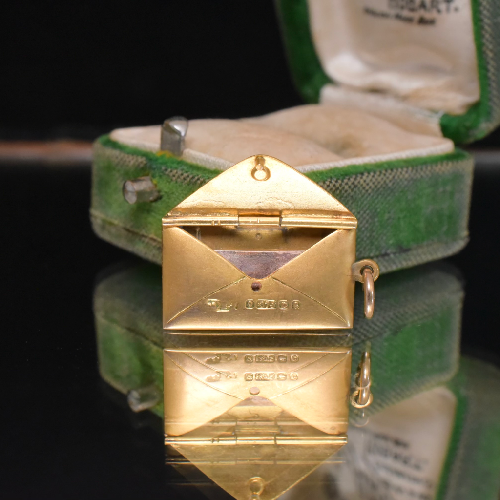 Antique 9ct Gold & Enamel ‘Opening’ Envelope Charm/Pendant - Birmingham 1902