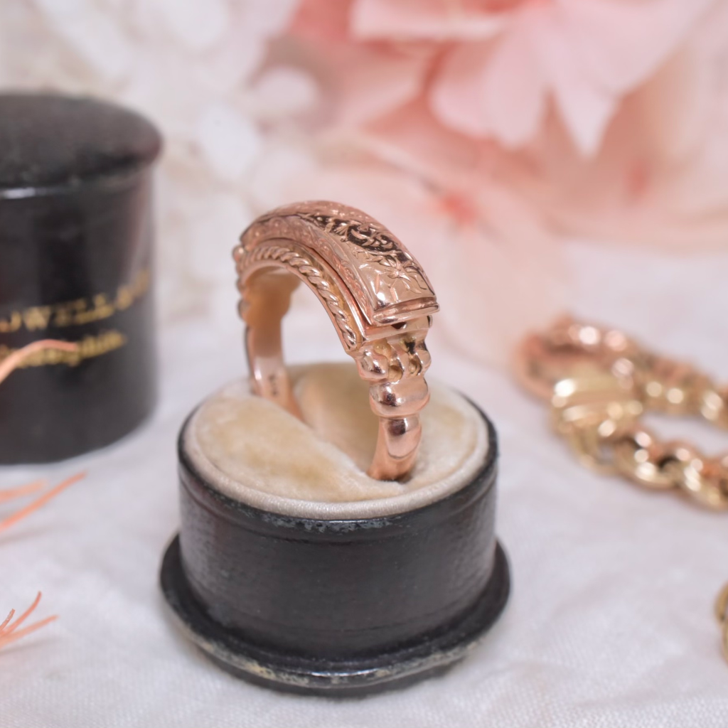 Modern Antique Style 9ct Rose Gold ‘Secret’ Locket ‘Be True’ Ring