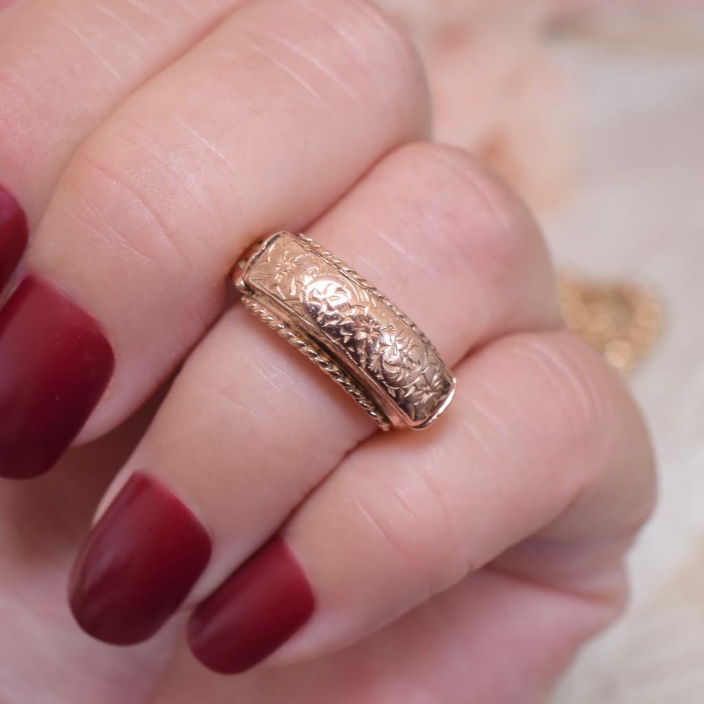 Modern Antique Style 9ct Rose Gold ‘Secret’ Locket ‘Be True’ Ring