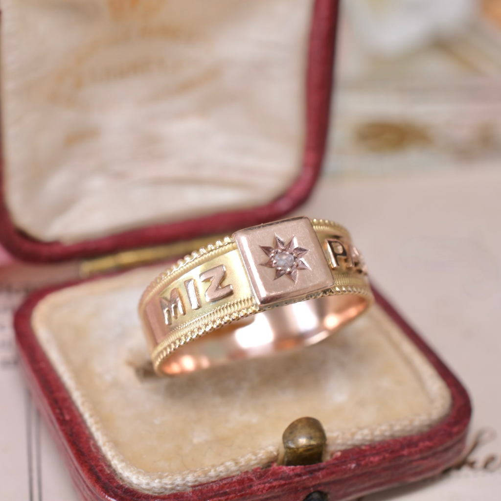 Antique Edwardian 9ct Rose Gold Diamond ‘Mizpah’ Ring