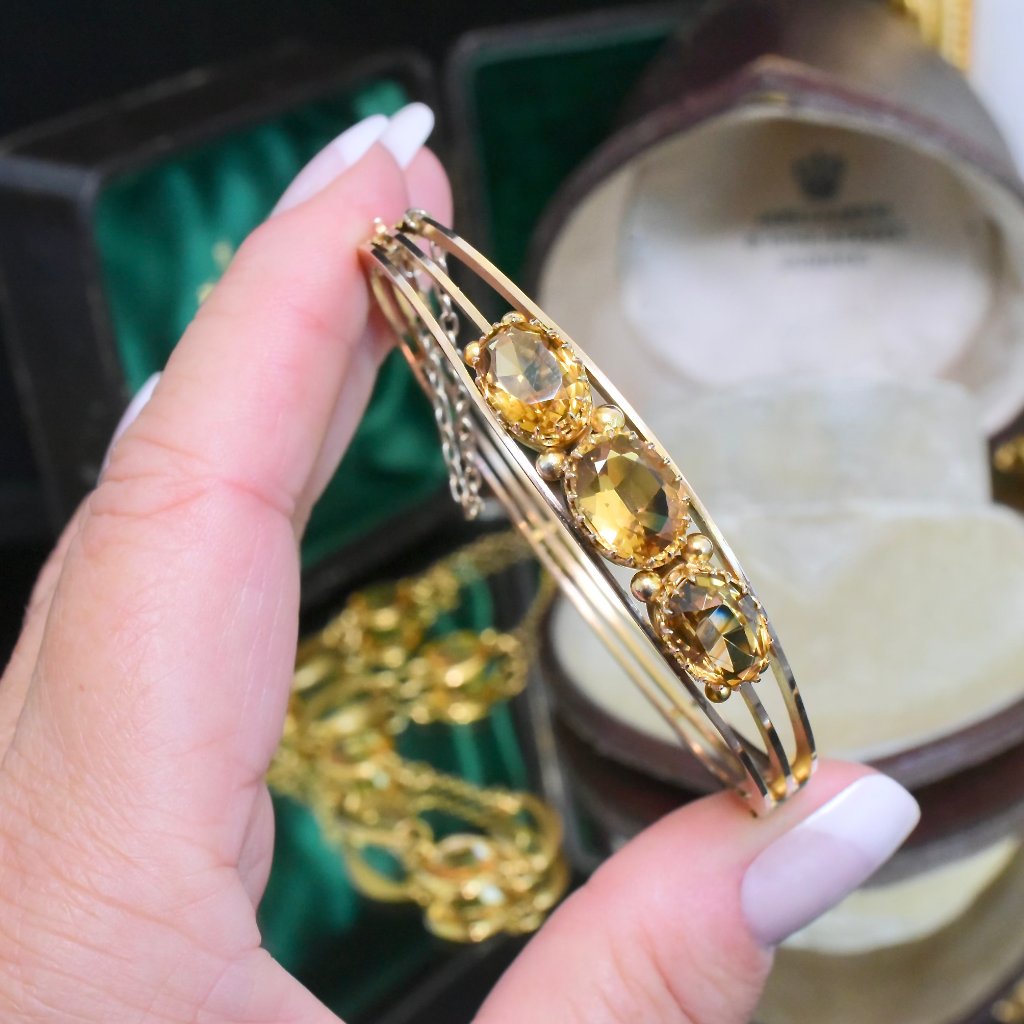 Antique Edwardian 9ct Rose Gold And Citrine Bangle Circa 1910