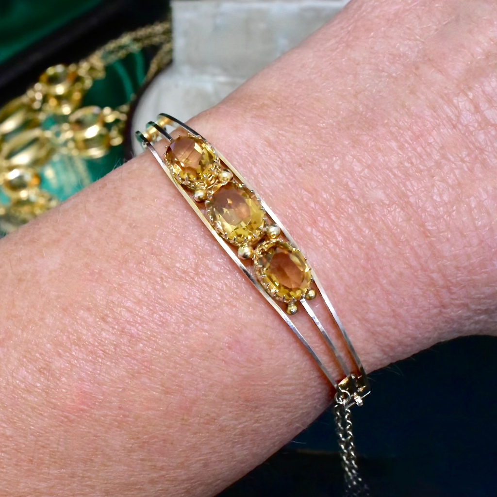 Antique Edwardian 9ct Rose Gold And Citrine Bangle Circa 1910