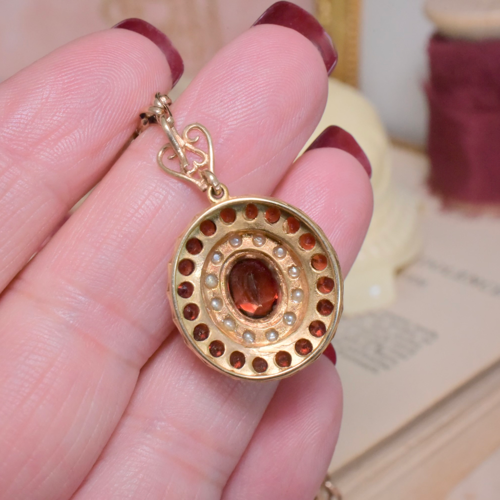 Vintage 9ct Yellow Gold Garnet And Pearl Pendant
