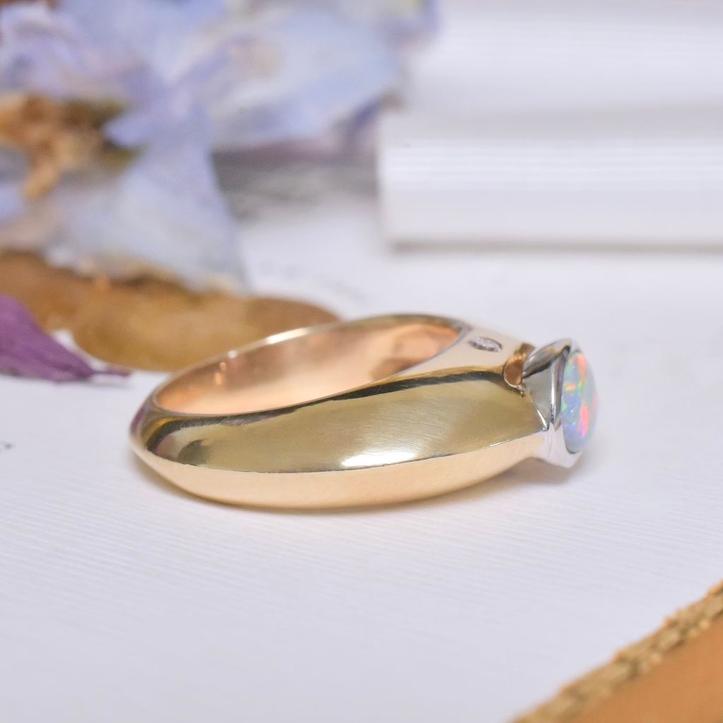 Contemporary 9ct Yellow Gold solid Opal And Diamond Ring