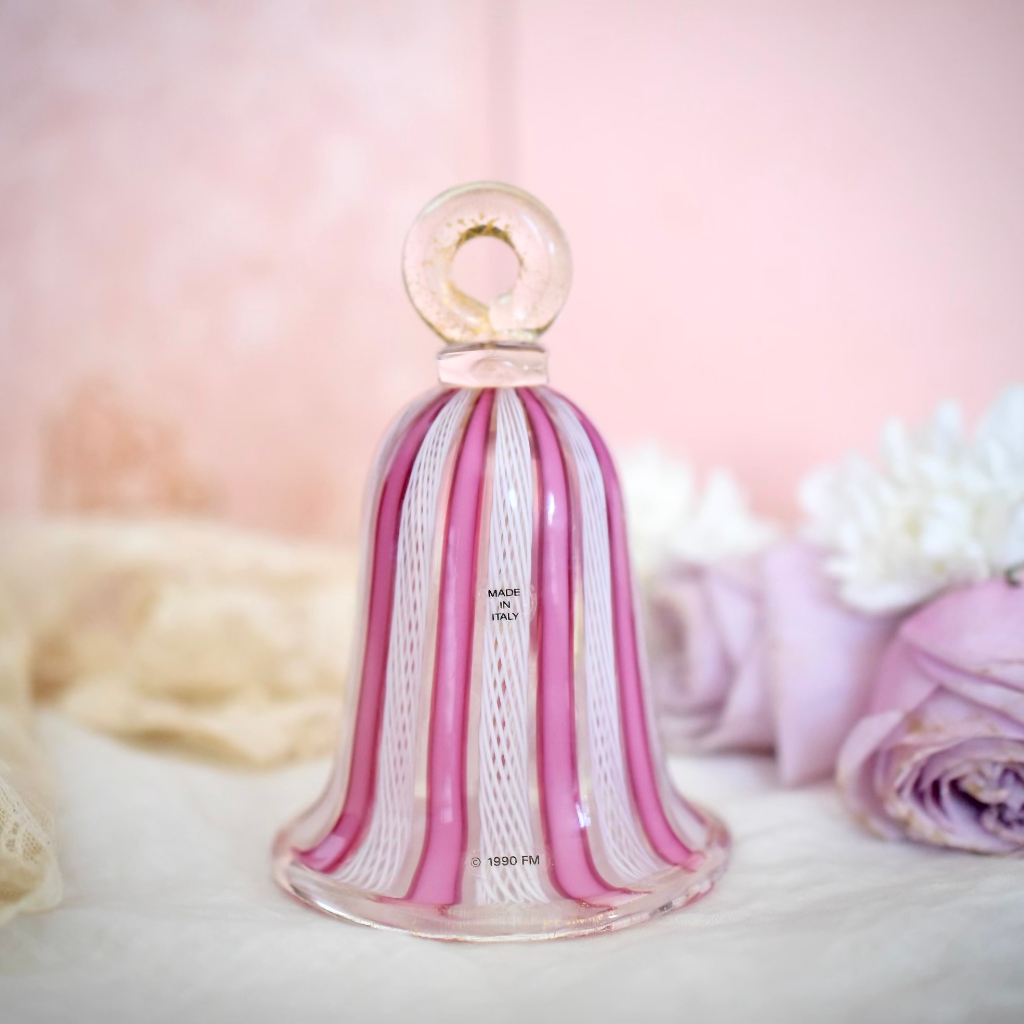Pink Ringing Bell Italian Zanfirico Pink And White Glass ‘Ringing Bell’ - 1990