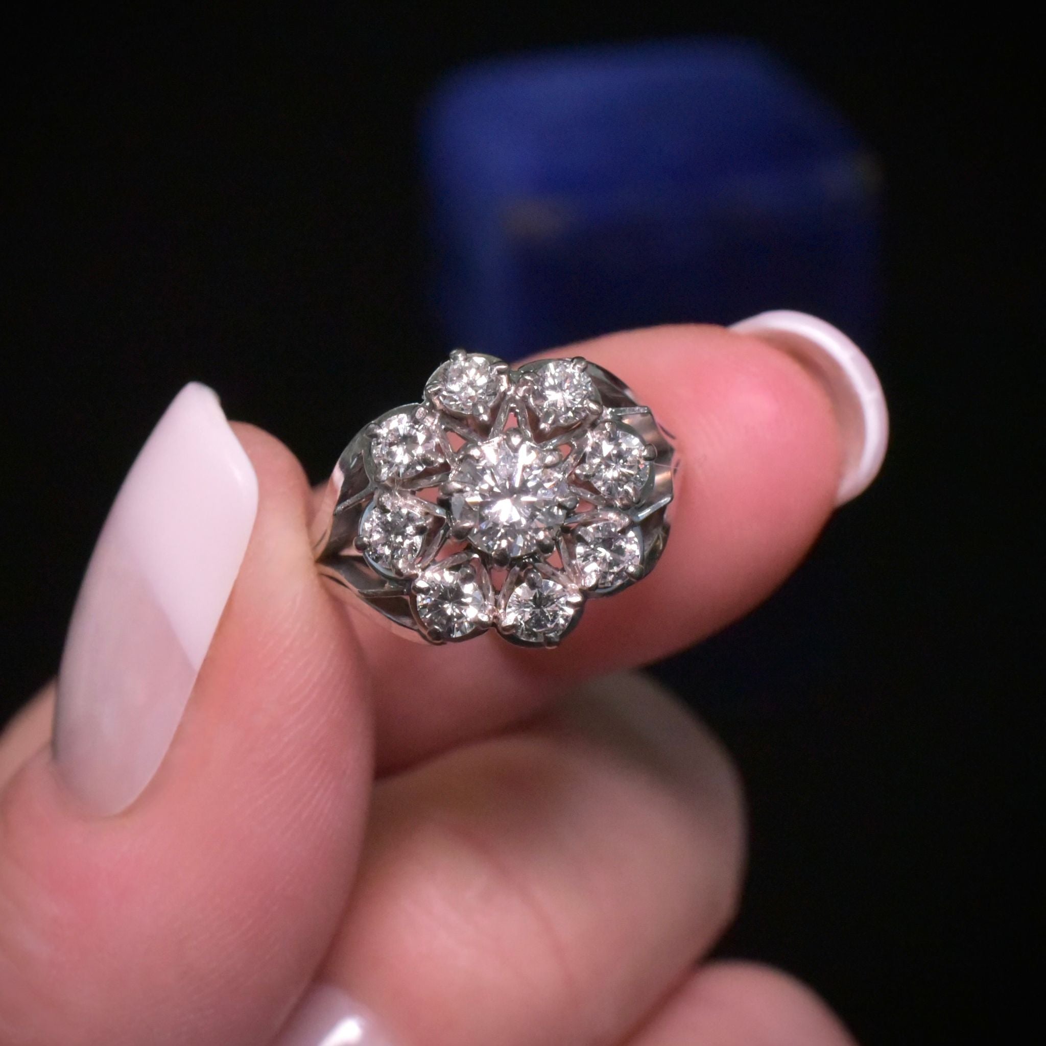 Vintage 18ct White Gold Diamond ‘Daisy’ Halo Cluster Circa 1940’s - 0.92ct