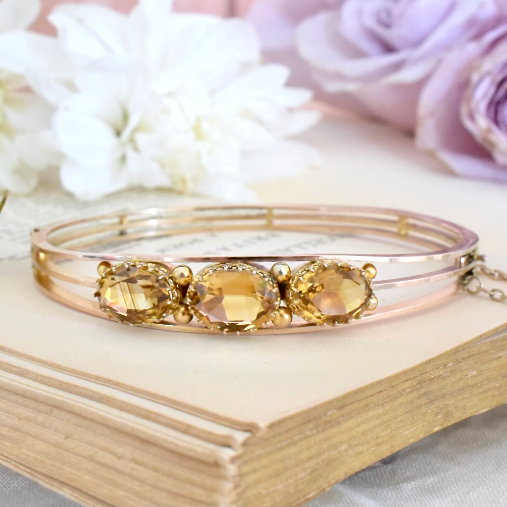 Antique Edwardian 9ct Rose Gold And Citrine Bangle Circa 1910