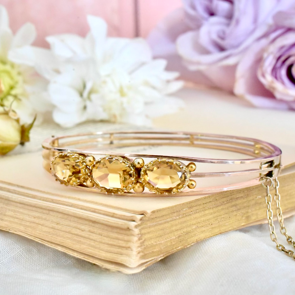 Antique Edwardian 9ct Rose Gold And Citrine Bangle Circa 1910