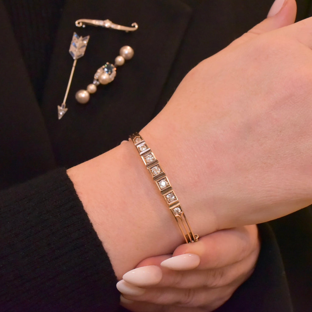 Antique Edwardian 15ct Rose Gold And Diamond 0.86ct Bangle Circa 1910 With Independent Retail Replacement Valuation $9000 AUD