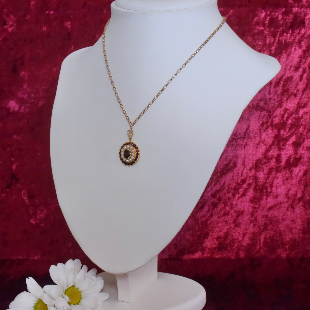 Vintage 9ct Yellow Gold Garnet And Pearl Pendant