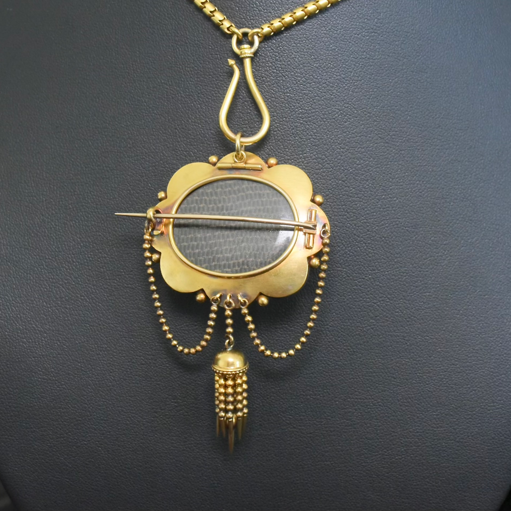 Antique Victorian Etruscan Revival 15ct Yellow Gold Pearl And Enamel Pendant/Brooch/Locket Circa 1880