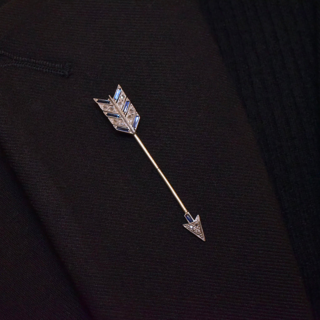 Antique Art Deco 18ct White Gold Diamond And Sapphire ‘Jabot’ Pin Circa 1920’s