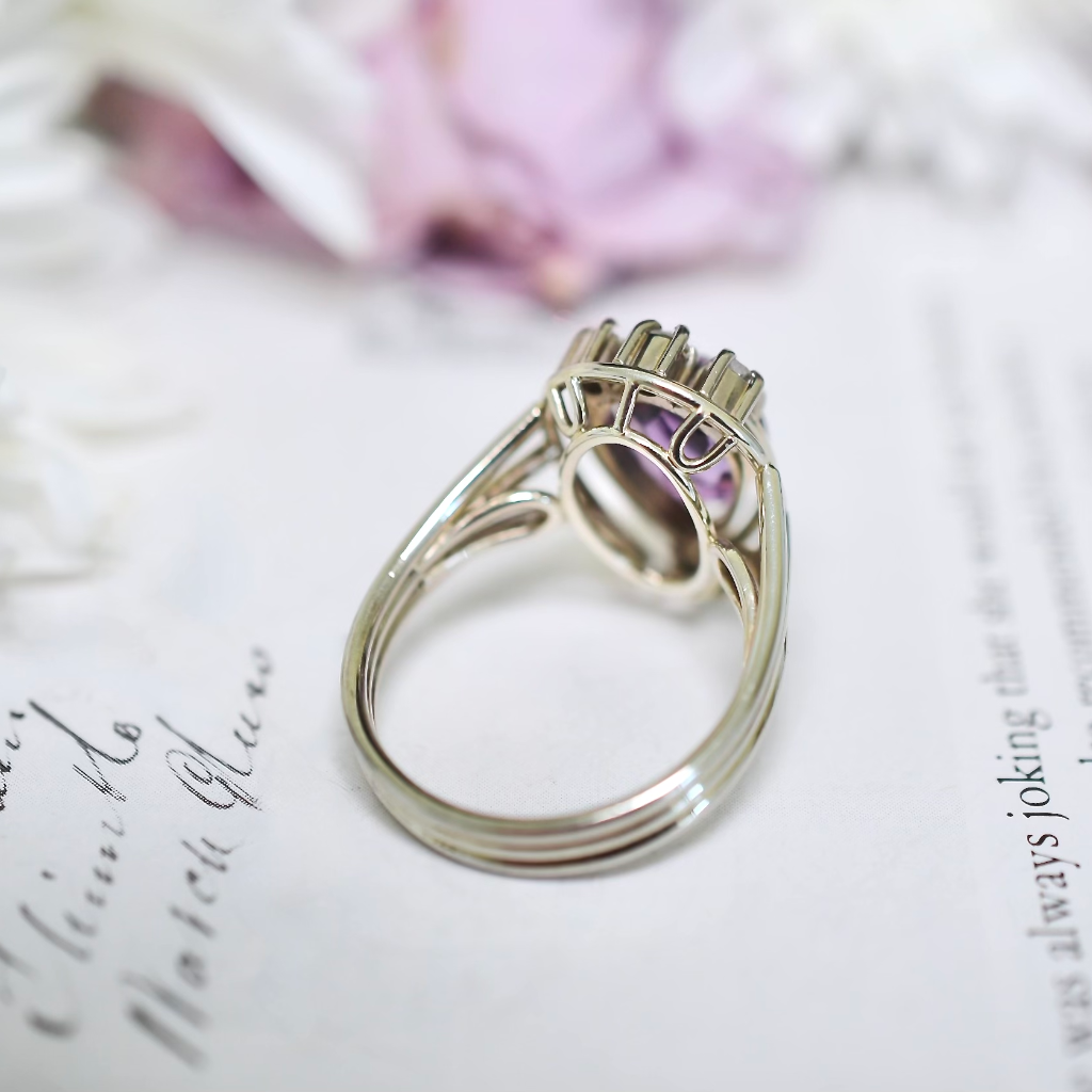 Vintage 18ct White Gold Amethyst And Diamond Cocktail Ring