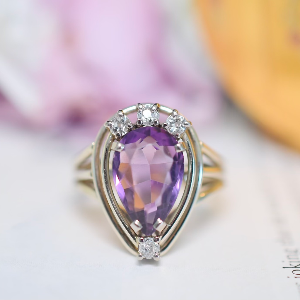 Vintage 18ct White Gold Amethyst And Diamond Cocktail Ring