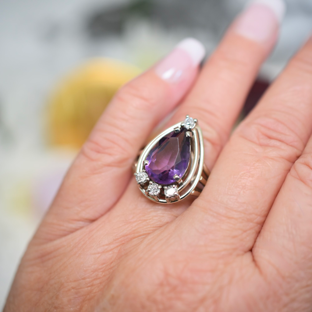 Vintage 18ct White Gold Amethyst And Diamond Cocktail Ring