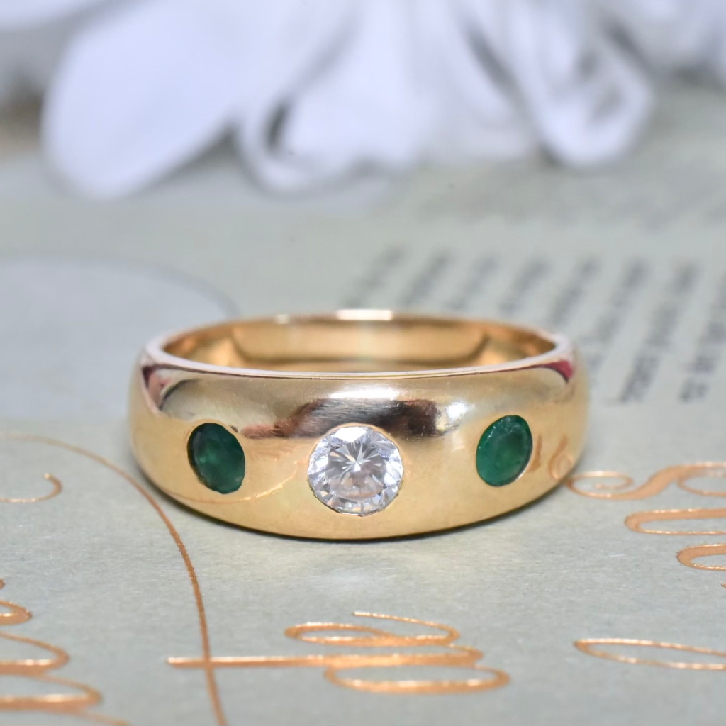 Contemporary 18ct Yellow Gold Diamond And Emerald Ring