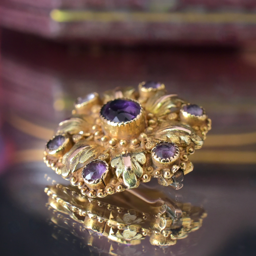 Antique Georgian 15ct Rose And Yellow Gold Amethyst Brooch Circa 1830