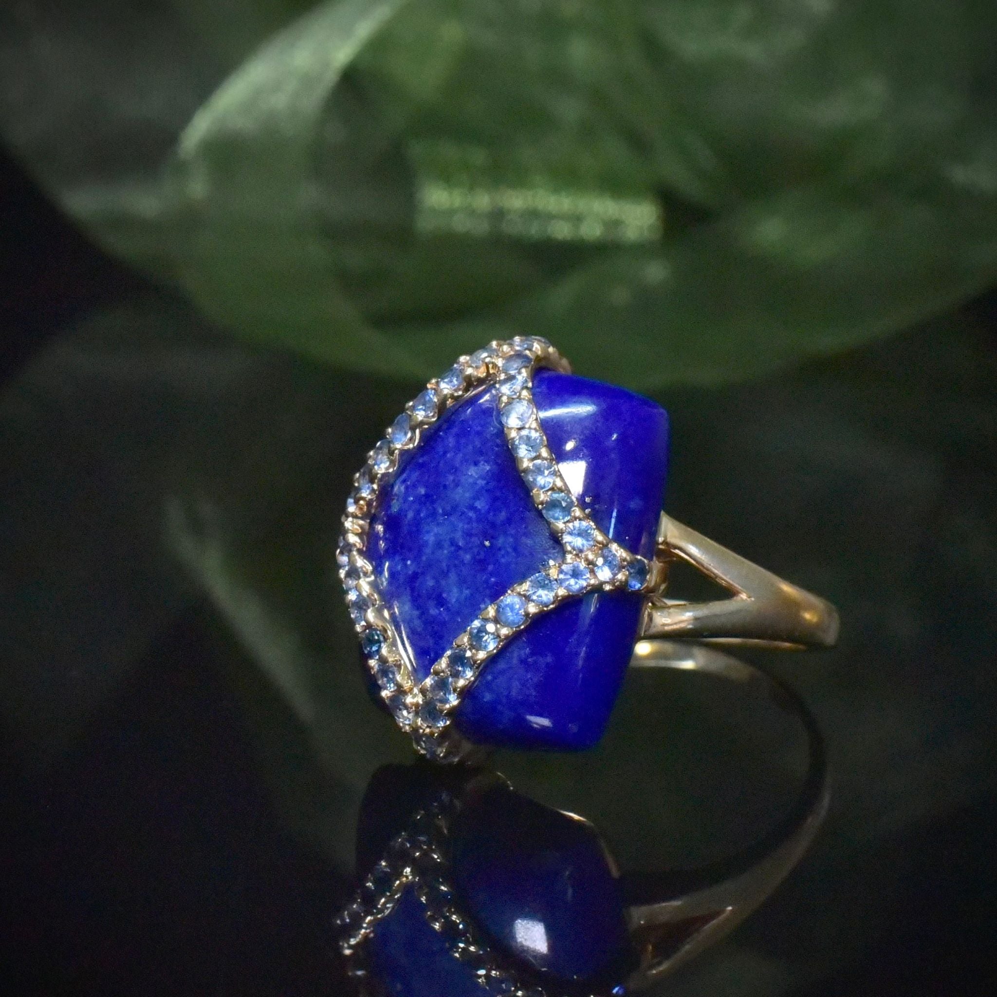 Contemporary 9ct Yellow Gold Lapis Lazuli And Natural Sapphire Ring