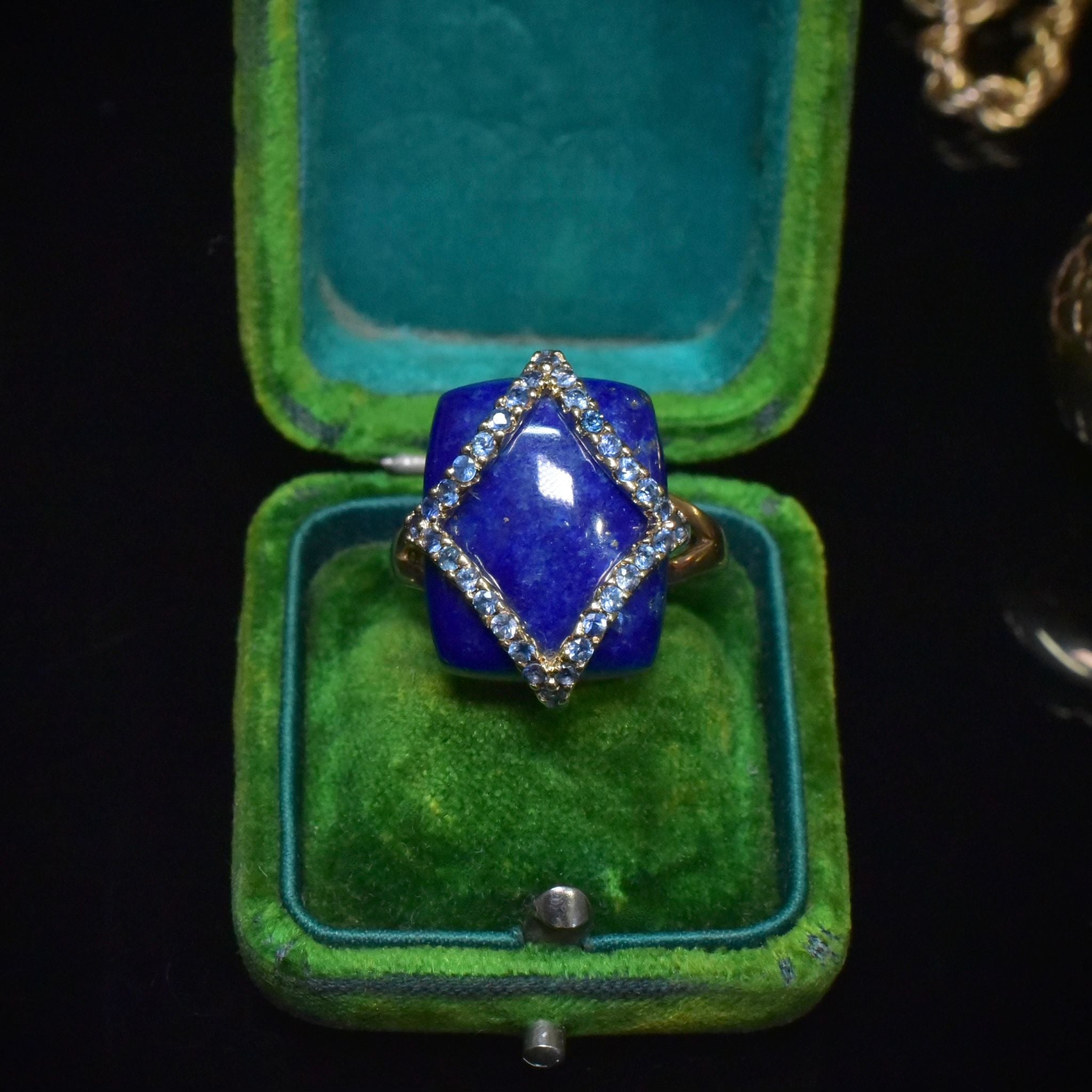 Contemporary 9ct Yellow Gold Lapis Lazuli And Natural Sapphire Ring