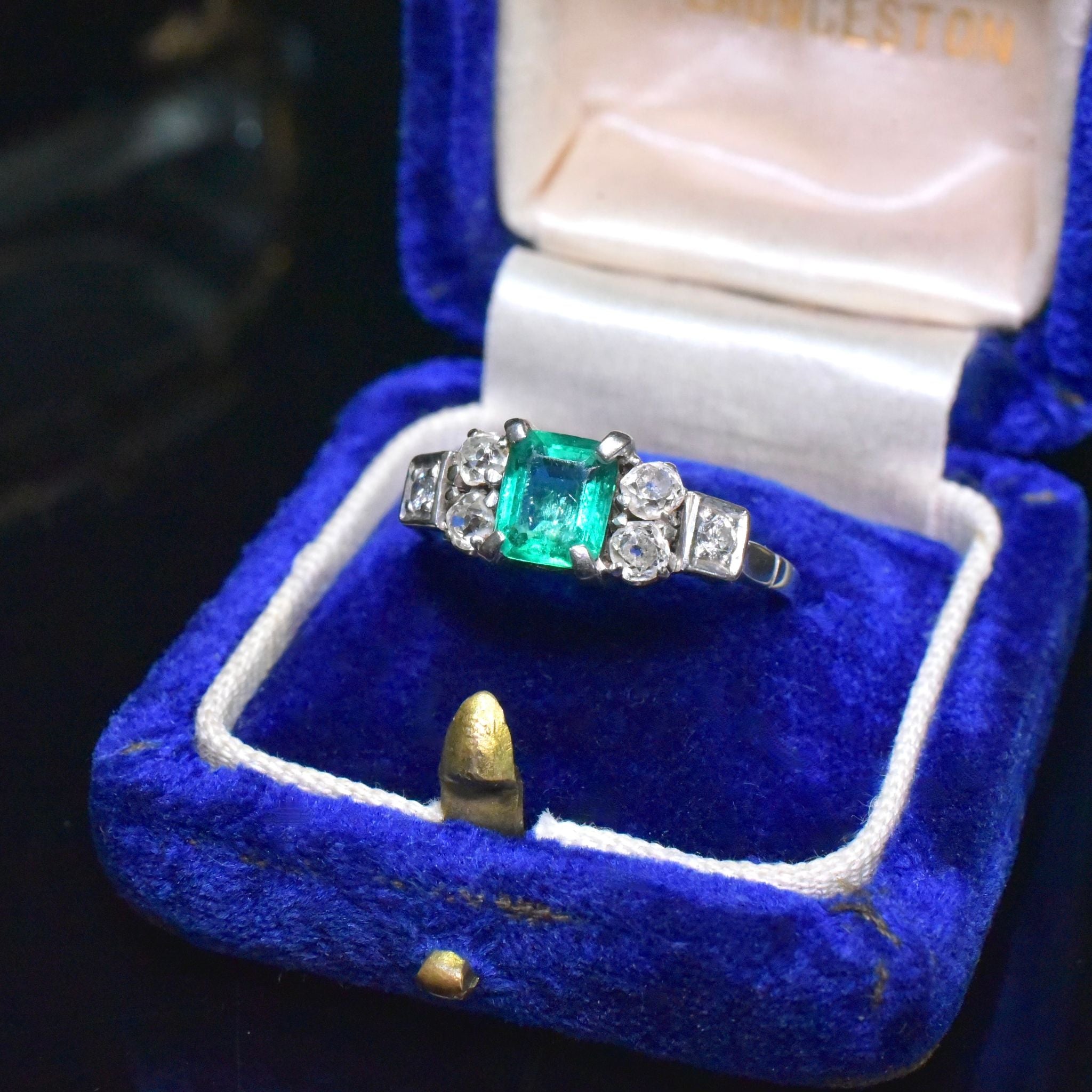 Antique Australian Platinum / 18ct White Gold Emerald And Diamond Ring Circa 1920’s-30’s