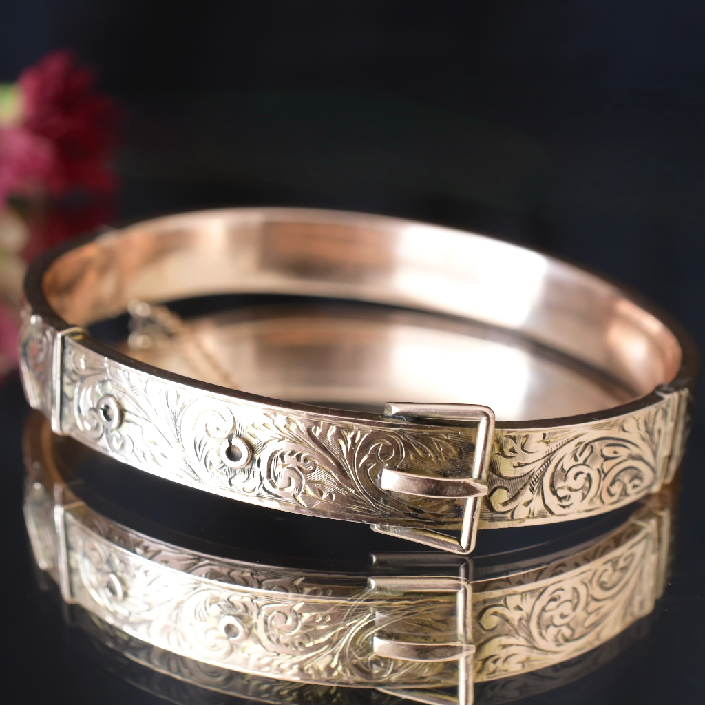 Antique 9ct Rose Gold Buckle Bangle - Birmingham 1916