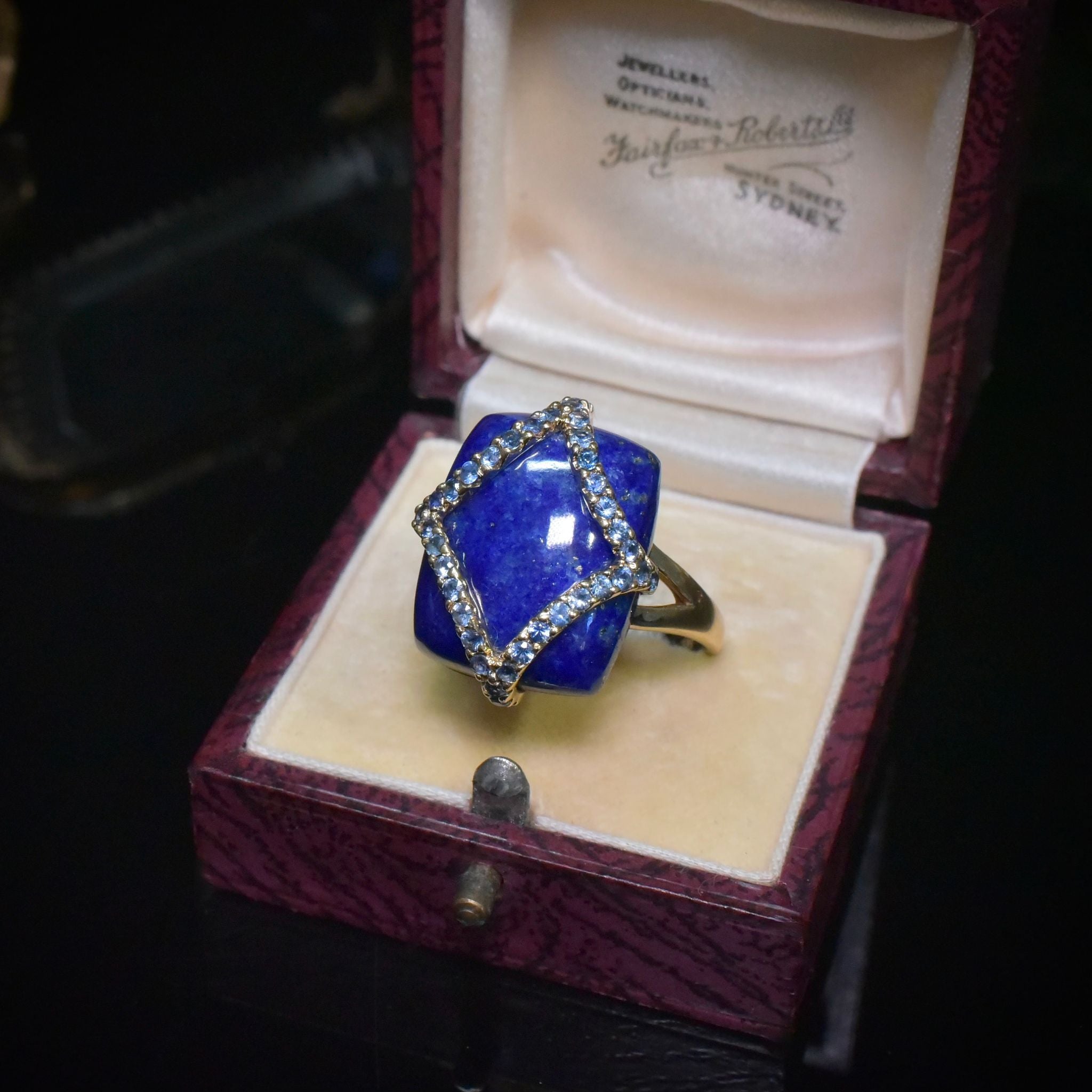 Contemporary 9ct Yellow Gold Lapis Lazuli And Natural Sapphire Ring