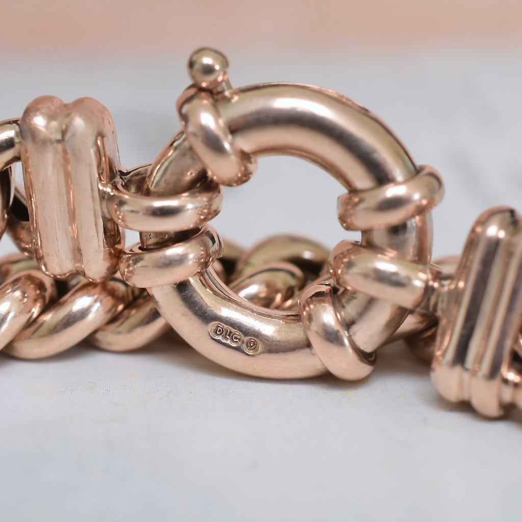 Modern 9ct Rose Gold Curblink Bracelet With Large Bolt Clasp - 37 Grams