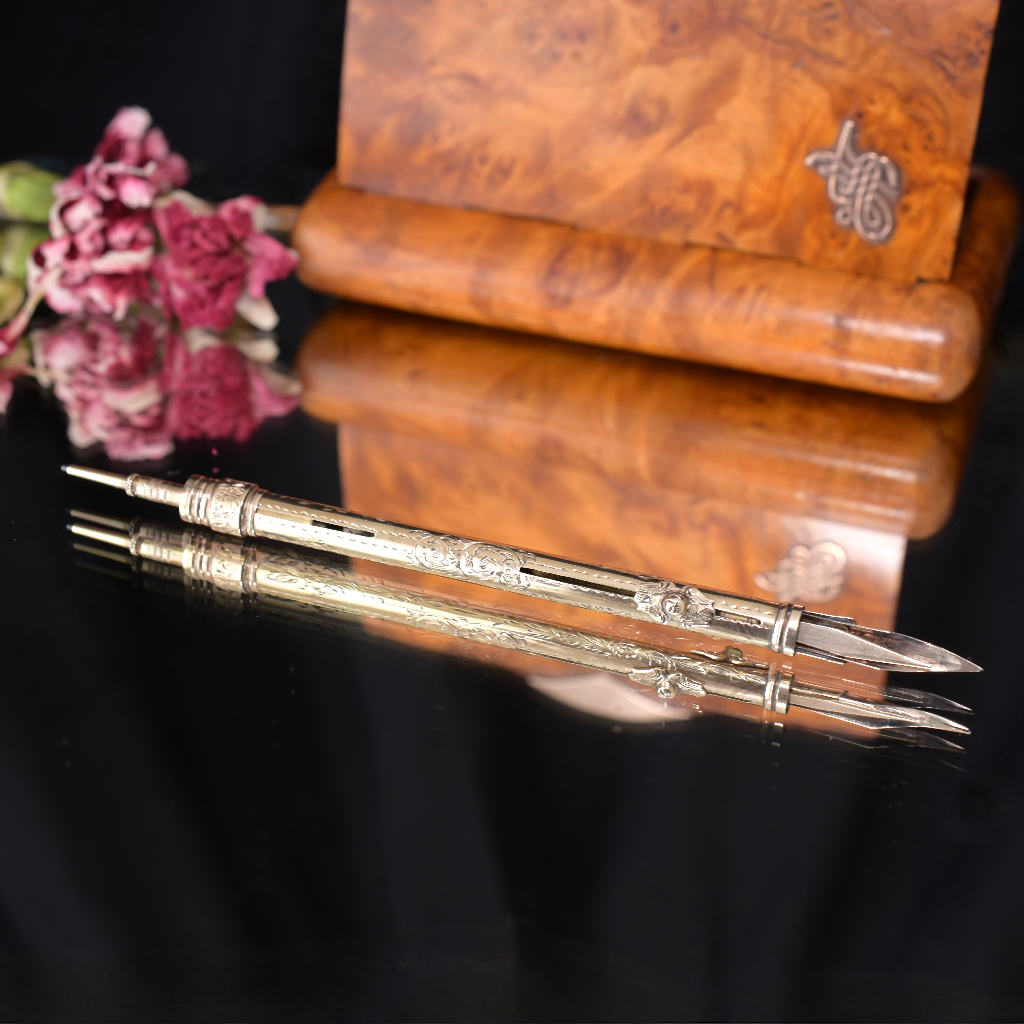 Antique Victorian 9ct Gold Cased Triple Propelling Nib Pen, Pencil And Tooth Pick Circa 1880