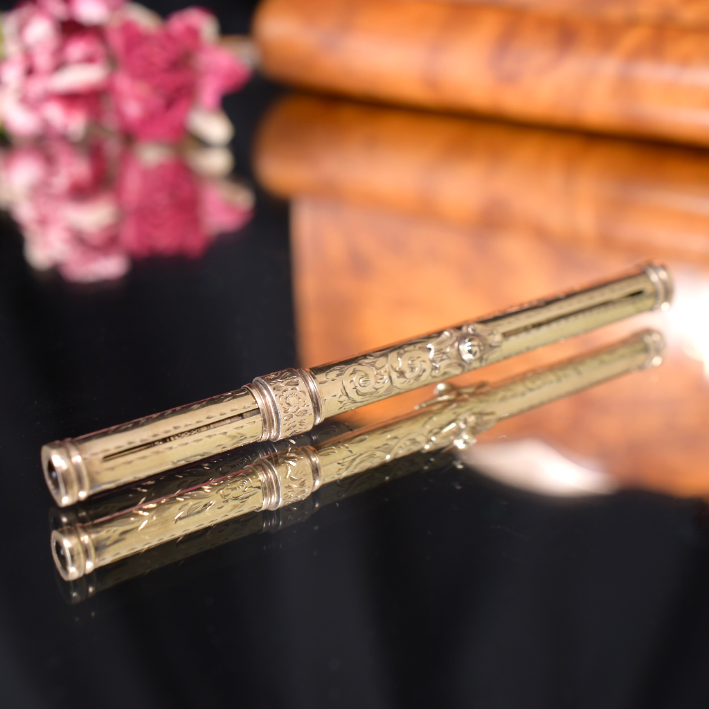 Antique Victorian 9ct Gold Cased Triple Propelling Nib Pen, Pencil And Tooth Pick Circa 1880