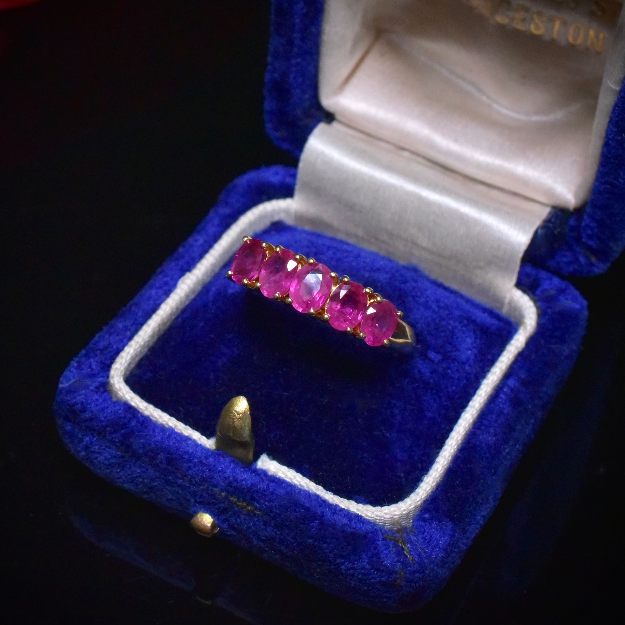 Modern 18ct Yellow Gold Natural Ruby Five Stone Half Hoop Ring