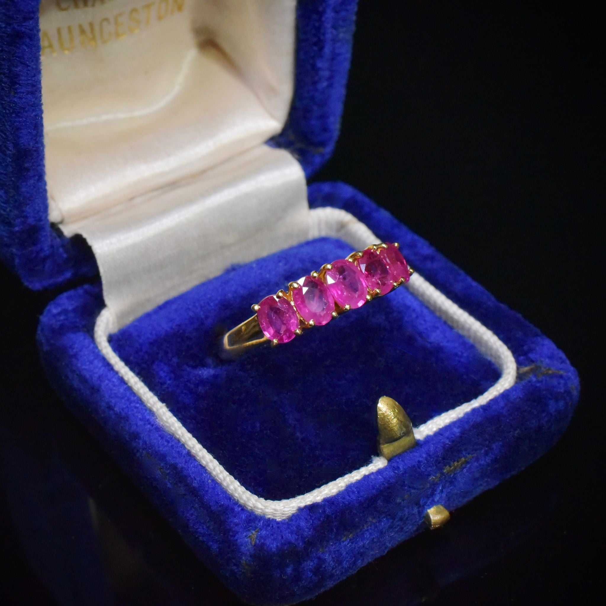 Modern 18ct Yellow Gold Natural Ruby Five Stone Half Hoop Ring