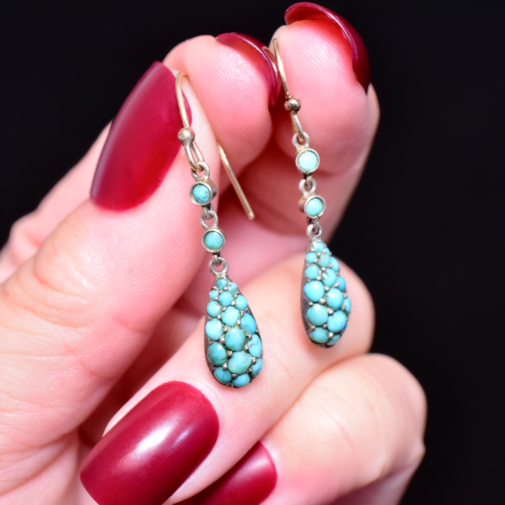 Antique Early 20th Century Turquoise Drop Earrings