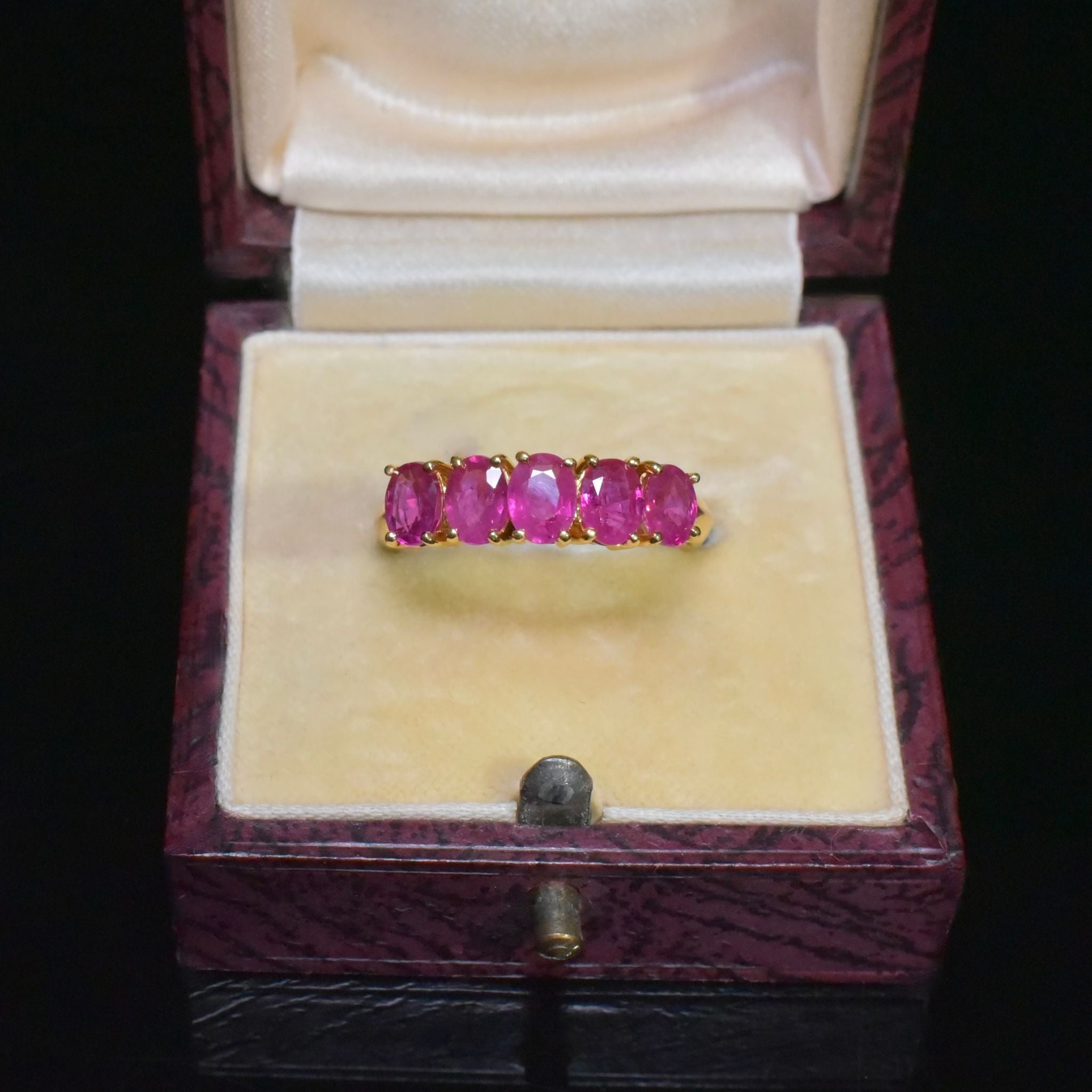 Modern 18ct Yellow Gold Natural Ruby Five Stone Half Hoop Ring