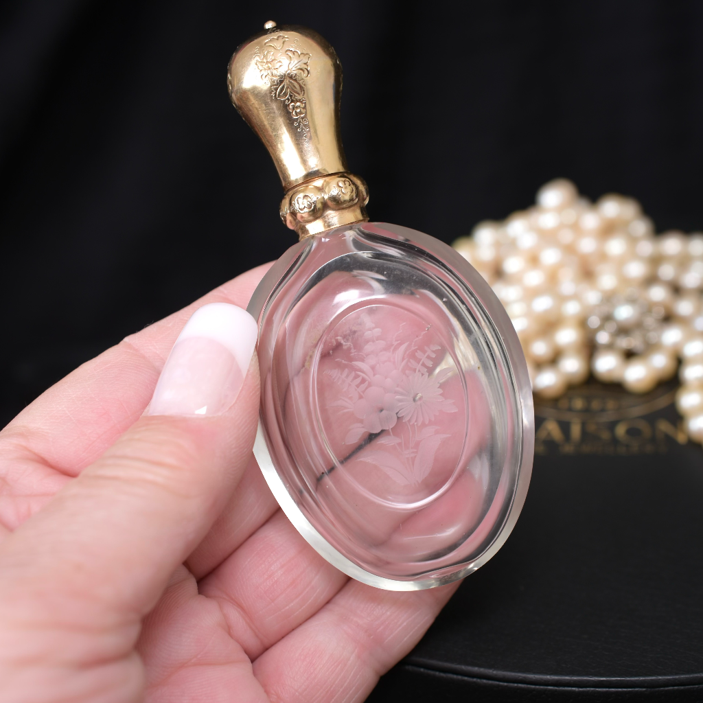 Antique 19th Century Dutch 14ct Yellow Gold And Cut Crystal ‘Lay Down’ Scent Bottle Circa 1870’s