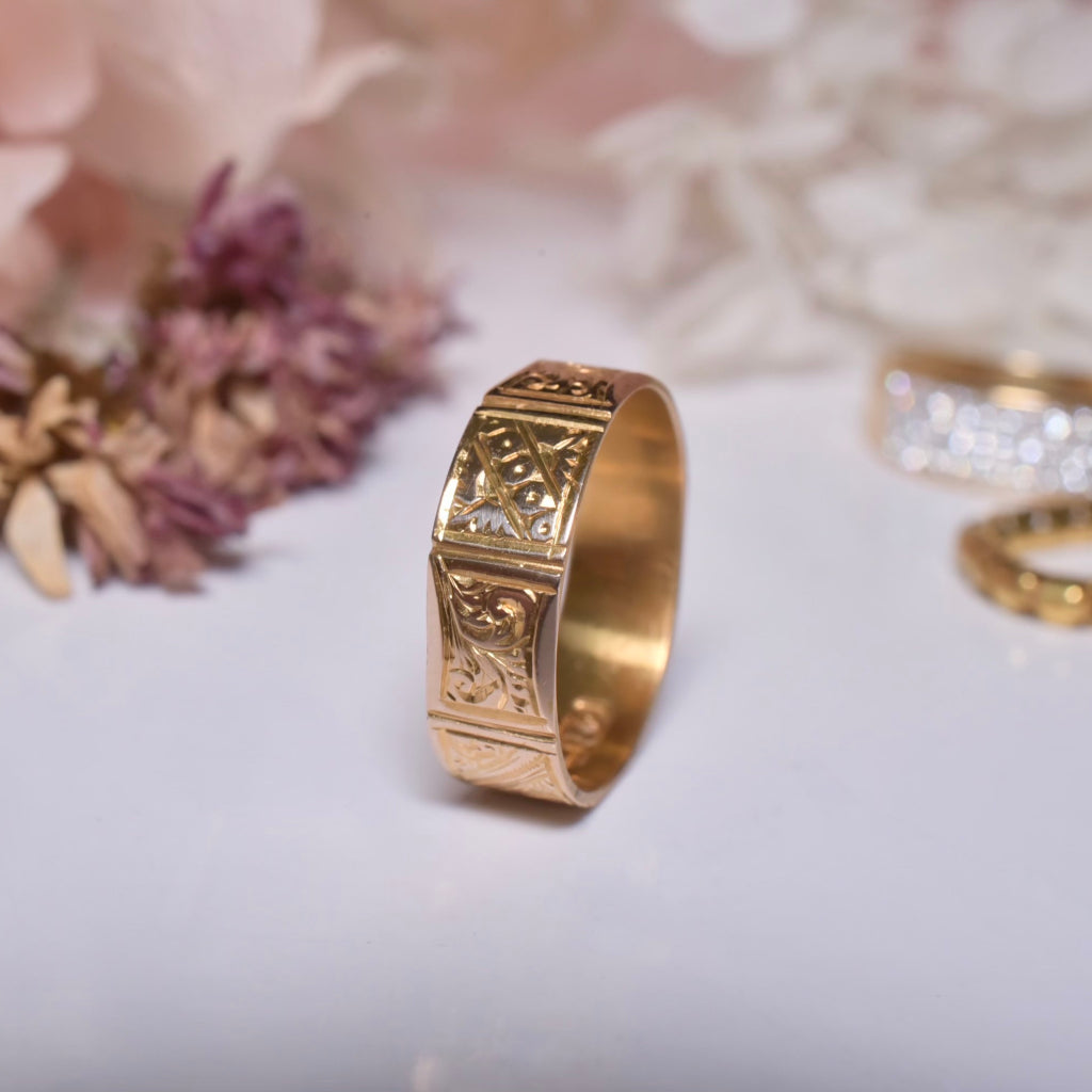 Antique Australian 15ct Rose Gold Patterned Band By ‘ROWLAND’ Circa 1910-1915