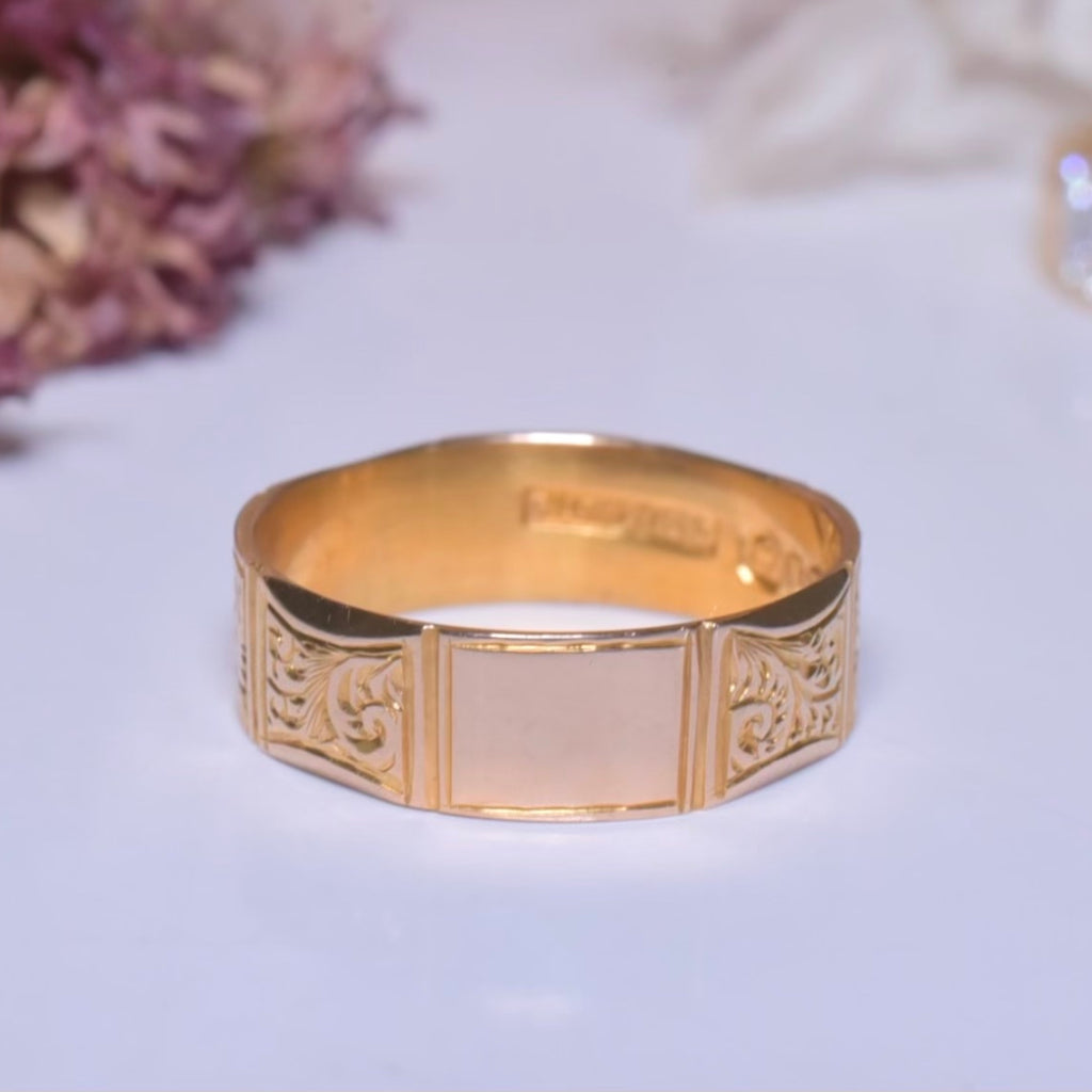 Antique Australian 15ct Rose Gold Patterned Band By ‘ROWLAND’ Circa 1910-1915