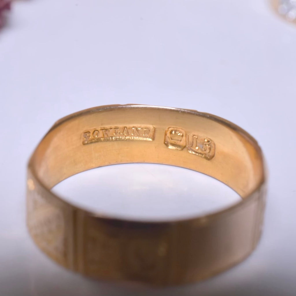 Antique Australian 15ct Rose Gold Patterned Band By ‘ROWLAND’ Circa 1910-1915