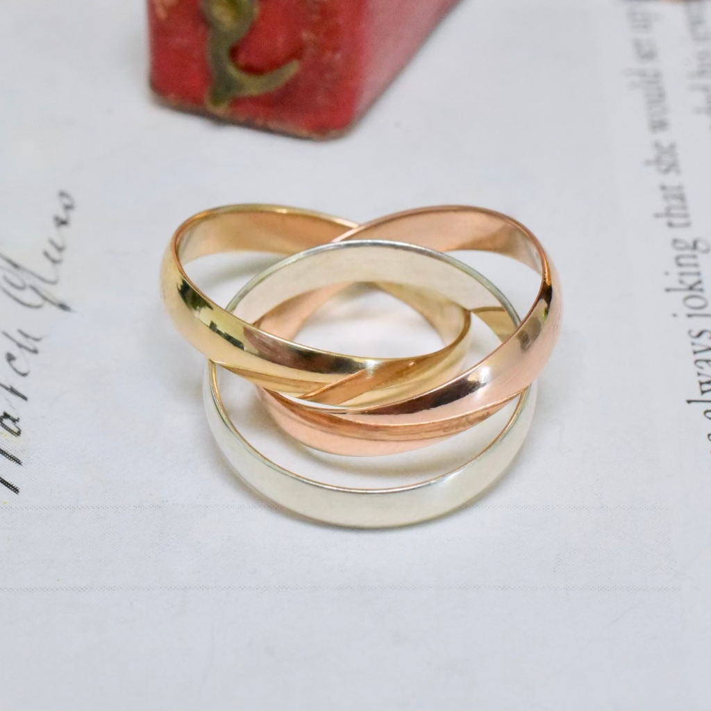 Modern 9ct Tri-Colour Russian Wedding Or Trinity Rolling Ring