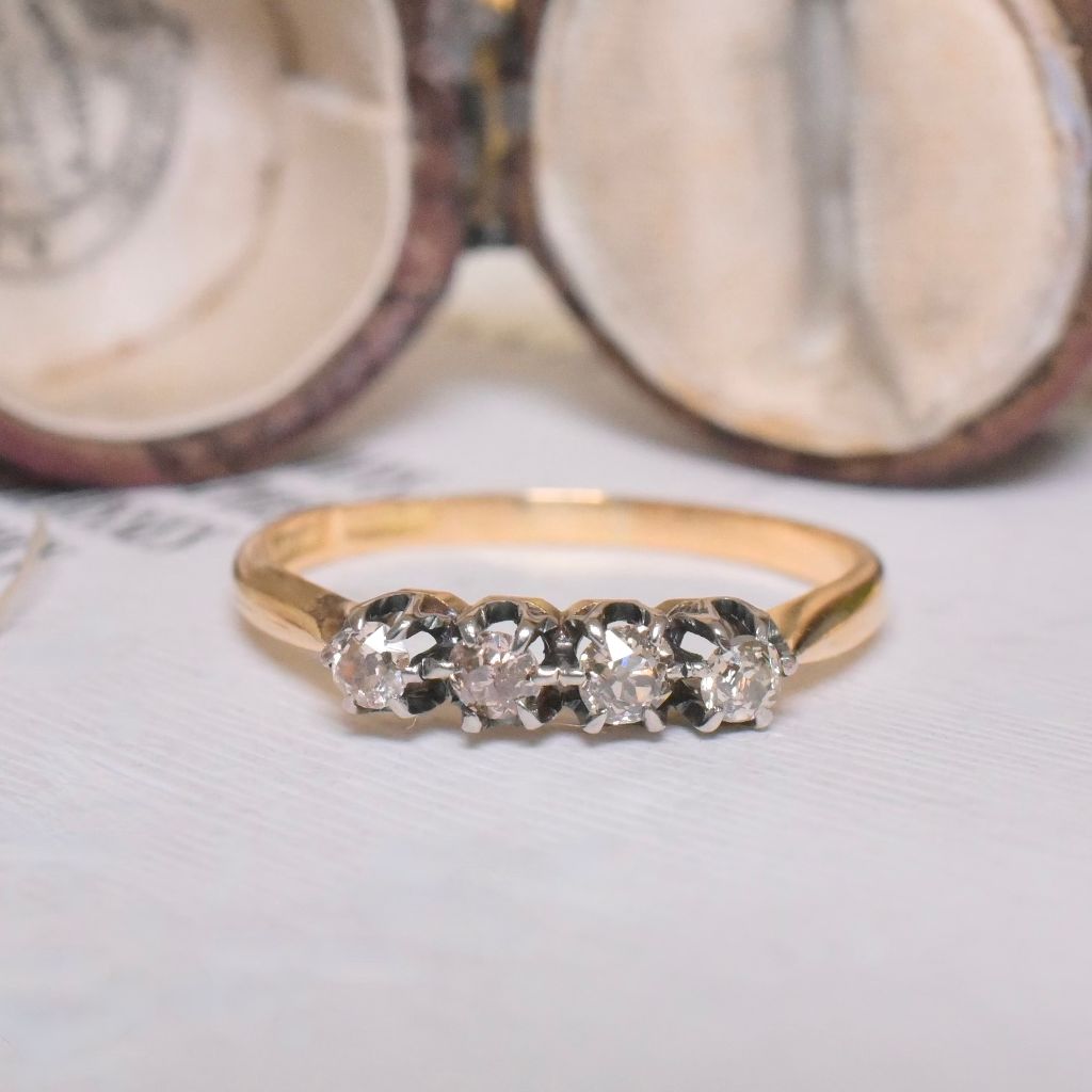 Antique Australian 18ct Yellow Gold And Platinum Quarter Hoop Diamond Ring - Circa 1890-1910