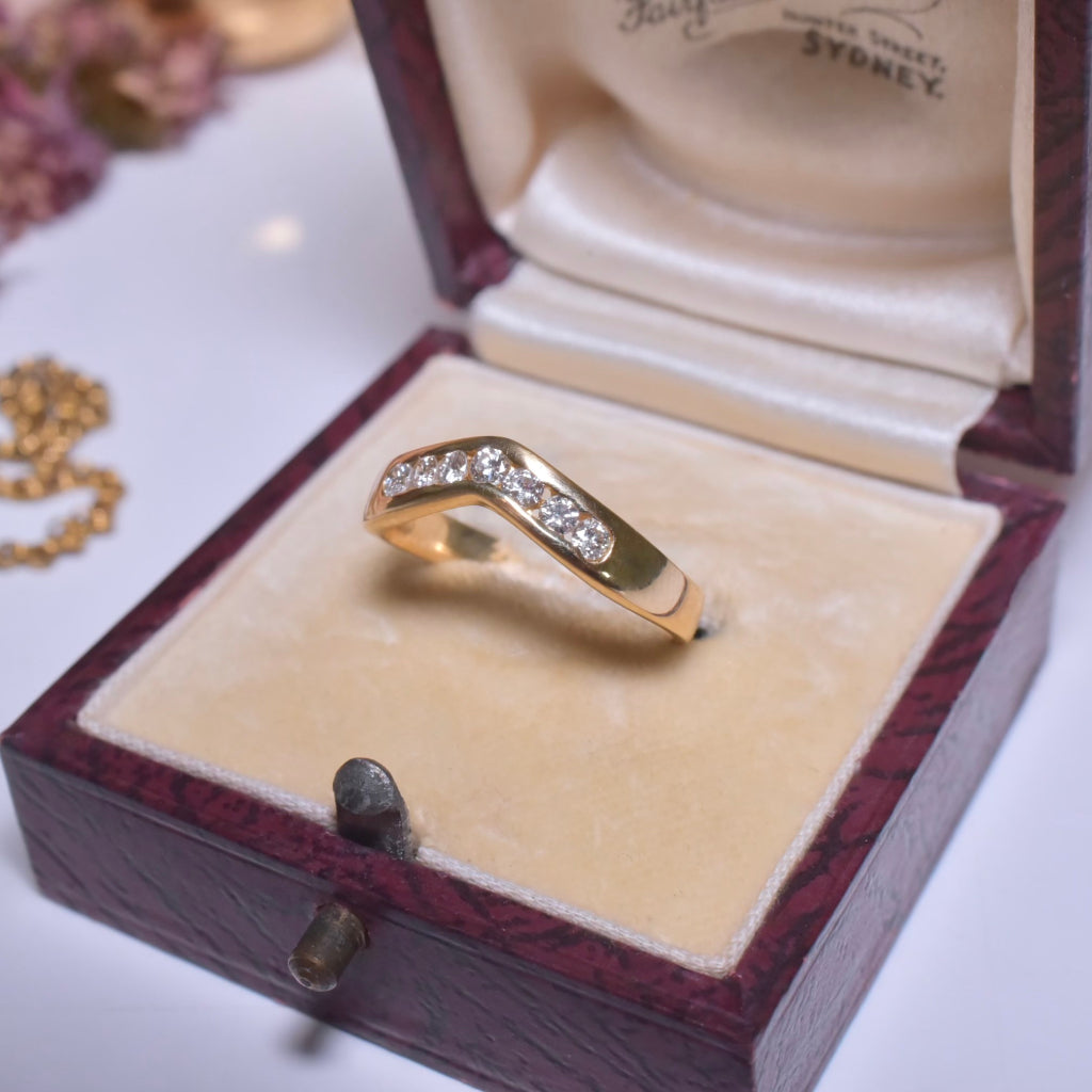 Modern 18ct Yellow Gold And Diamond Chevron Band