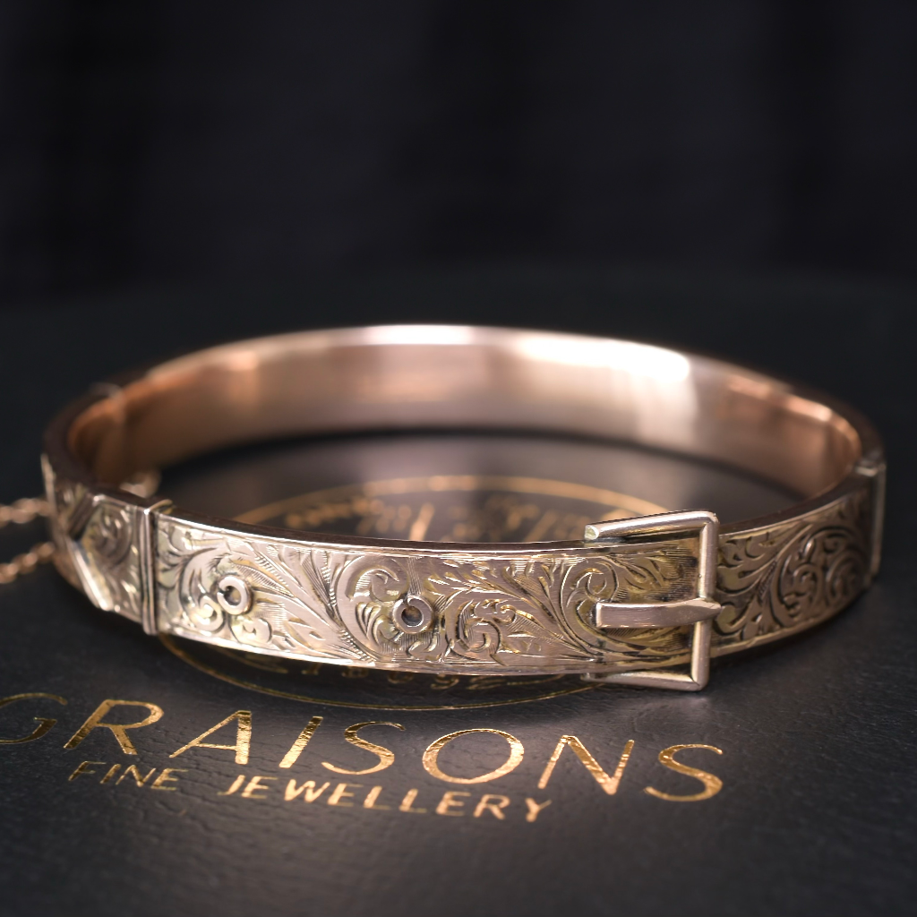 Antique 9ct Rose Gold Buckle Bangle - Birmingham 1916